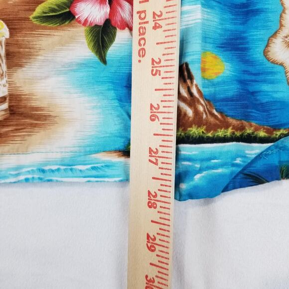 RJC Hawaiian Aloha Shirt Mens Medium Blue Island Map Floral Cotton Made USA - Picture 10 of 11